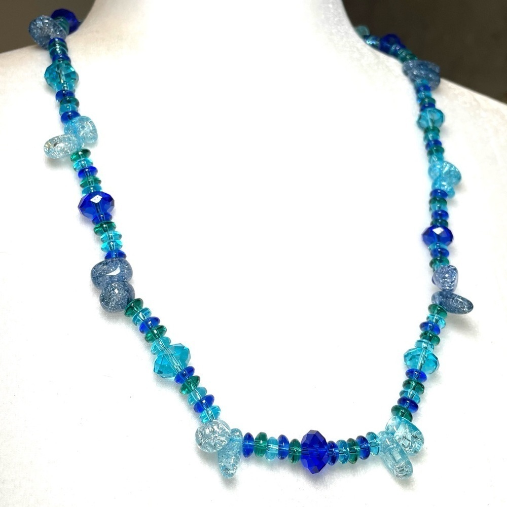 Artisan Blue Glass Beaded Necklace Toggle Clasp